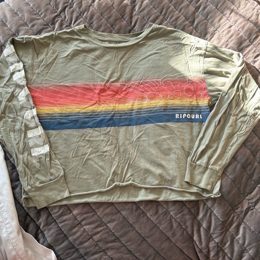 Rip Curl Olive Long Sleeve Tee with Multicolor Stripe